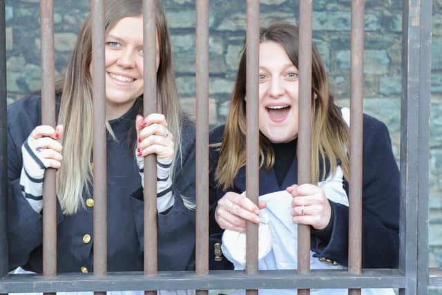 Hannah Mills and Hollie Bennet in a jail house. Picture: Habibur Rahman