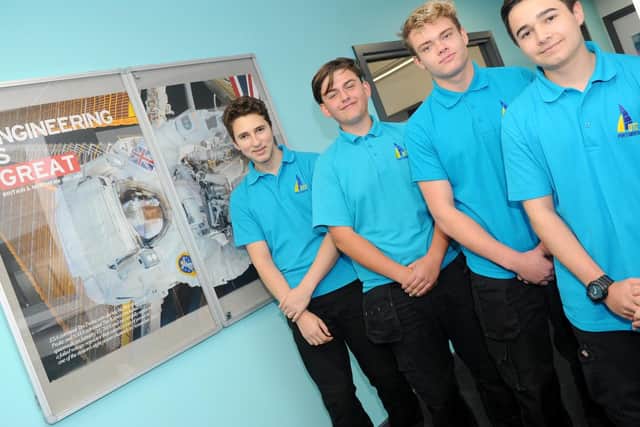 30/10/2018Students from UTC Portsmouth in Hilsea, have recently returned after visiting the Europeon Space Research and Technology Centre in The Netherlands, which was their prize for winning a competition run by the Baker Dearing Trust that was judged by Tim Peake.Pictured is: (l-r) Andrei Mosora (16), Dewald Roos (15), Elliot Gilkes-Strong (15) and Ethan Wilson (15).Picture: Sarah Standing (180809-7902)