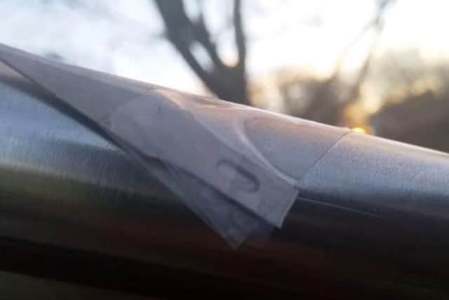Sick vandals stick razor and scapel blades onto childrens slide at Lancashire playground.