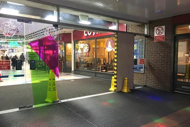 The aftermath of the ram raid at the Meridian Centre in Havant