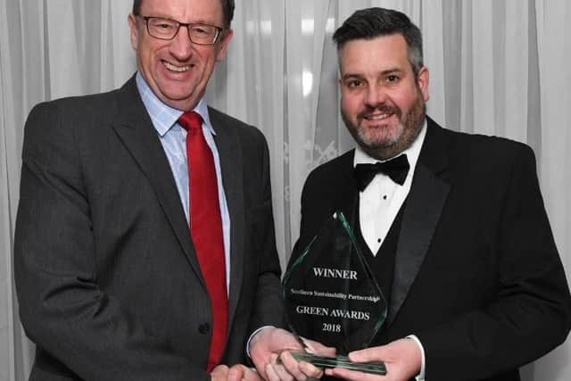 Commodore Mark Slawson OBE, at Red Funnel, Sponsors of the Supplier Business of the Year with Marc Smith Director of Solved FM