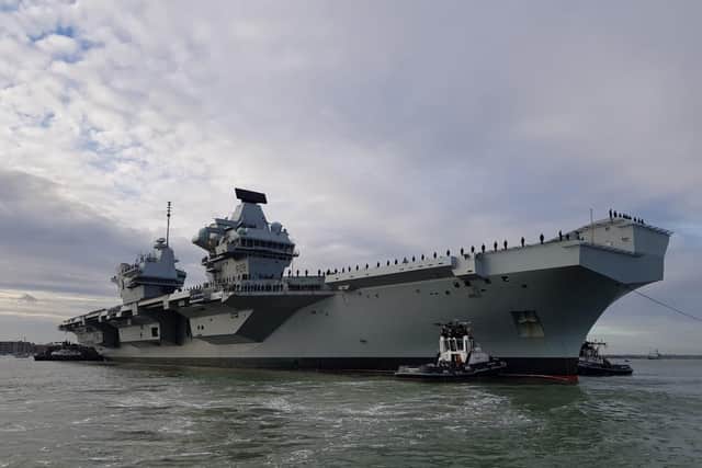 HMS Queen Elizabeth returns to Portsmouth after her trip to the US to test the F-35B jets. Picture: Habibur Rahman