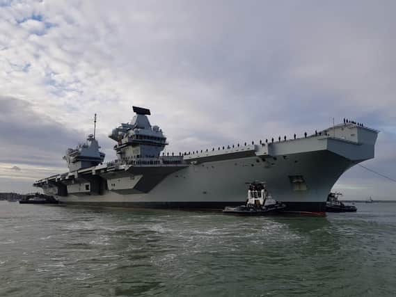 HMS Queen Elizabeth returns to Portsmouth after her trip to the US to test the F-35B jets. Picture: Habibur Rahman
