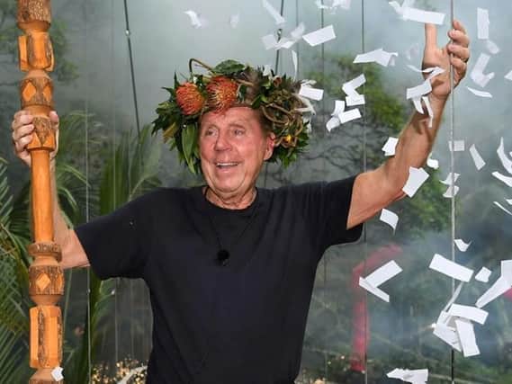Harry Redknapp celebrates after winning this series of I'm A Celebrity.