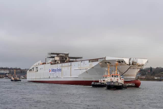 Brittany Ferries' new cruise ferry, Honfleur, after being launched for the first time. Picture: Brittany Ferries