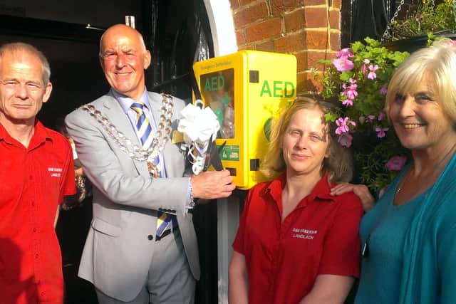 Another of Martin's highlights - The Fareham pub is Martin Munns, landlord, far left, Mayor of Fareham, Councillor Mike Ford, landlady Diane Munns, and local councillor Katrina Trott with their defibrillator