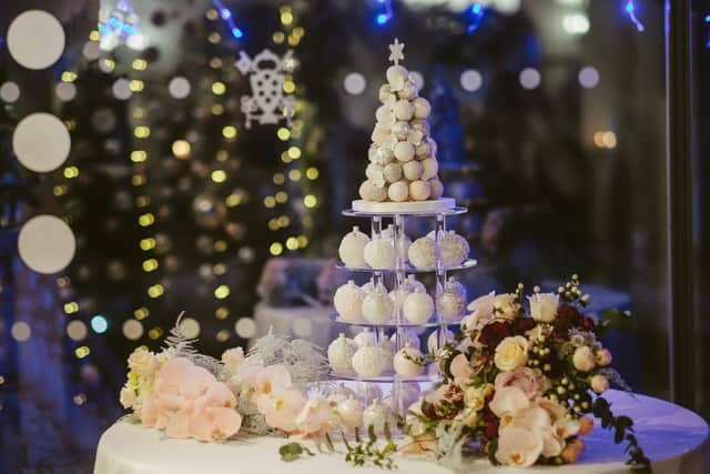 Christmas baubles and wedding flowers.