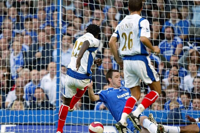 Benjani Mwaruwari scores against Chelsea in October 2006