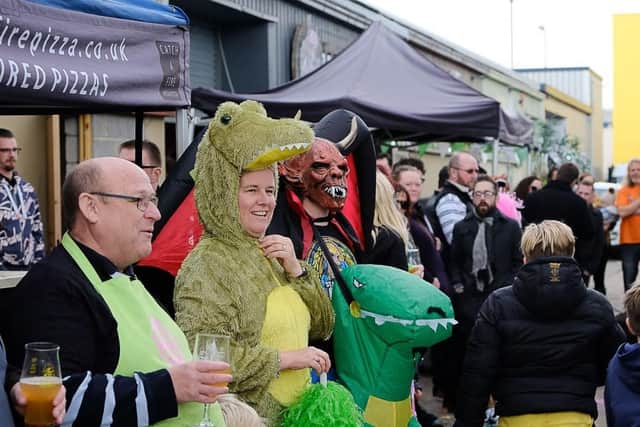 Fundraiser for Staggeringly Good to expand their brewery with the Worlds first drivable beer dispensing dinosaur
Picture : Russ F Cox, Solent Sky Services