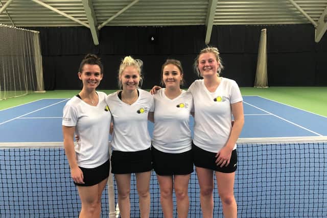 Lee-on-the-Solent ladies at Chiswick, left to right, April Brown, Kelly Burge, Chloe Efford, Rosie Harfield