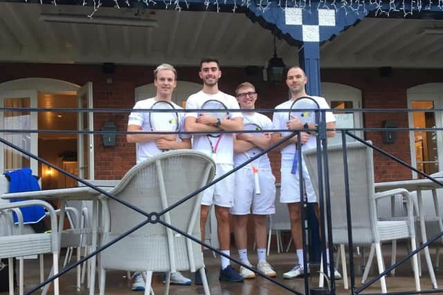 Lee-on-the-Solent tennis men's team at Queen's Club. Left to right: Dan Eldred, Conor Doyle, Noah Bradwell and Matt Rogers