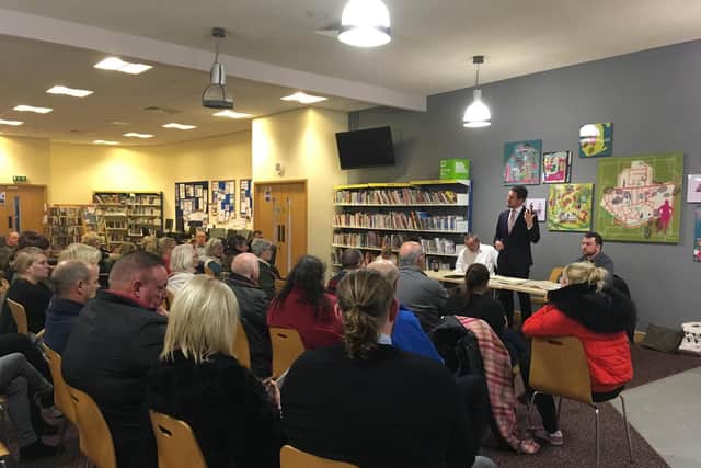 Portsmouth South MP Stephen Morgan addresses the meeting at the John Pounds Centre