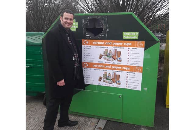 Cllr Dave Ashmore at the new carton recycling bank in Asda in Fratton, Portsmouth
Picture: Portsmouth City Council