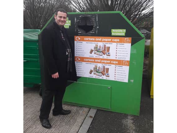 Cllr Dave Ashmore at the new carton recycling bank in Asda in Fratton, Portsmouth
Picture: Portsmouth City Council