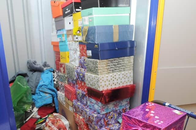 Bill has collected about 120 shoeboxes from businesses and generous residents. Picture: Habibur Rahman
