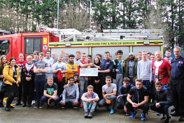 Highbury College students with the crew of Cosham Fire Station