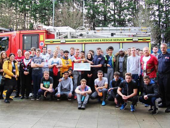 Highbury College students with the crew of Cosham Fire Station