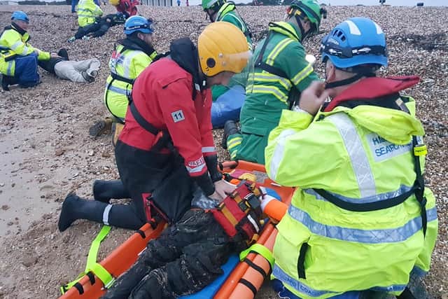 An exercise which saw six people pretend to be severely hurt following a boating accident at Stokes Bay put Gafirs rescuers through their paces .