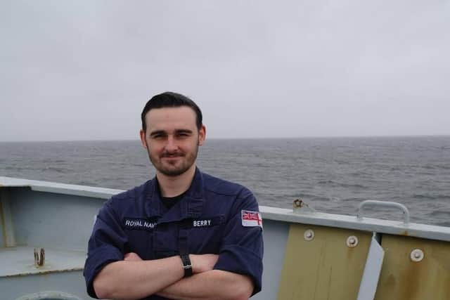 Leading Seaman (Above Water Tactics) Jamie Berry, 26, will be on HMS Clyde in the south Atlantic, missing his newborn son's first Christmas