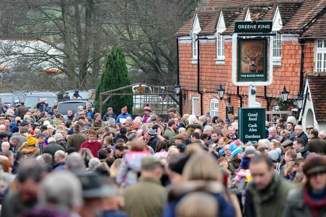 More than 500 people lined the street near The Bucks Head, in Meonstoke, to watch the pack set off
Picture: Sarah Standing (180888-225)
