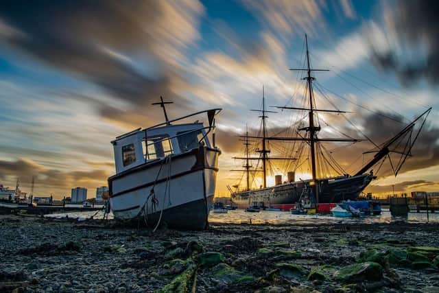 Sunset over HMS Warrior