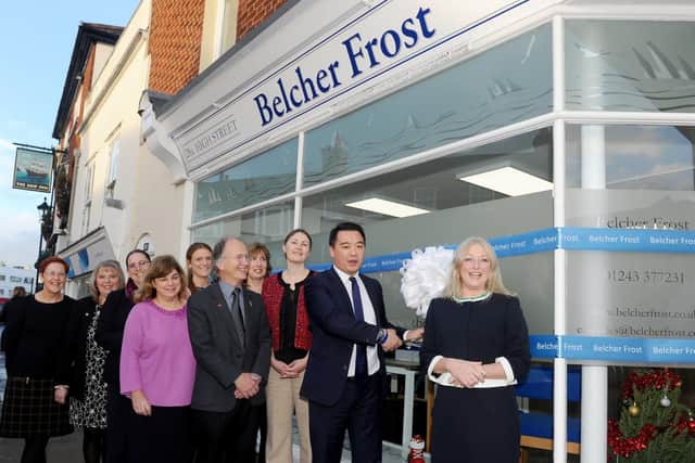 Belcher Frost Solicitors have opened their second office in High Street, Emsworth. Alan Mak MP officially opened the new branch.
Pictured is: Alan Mak MP with staff and (right) Penny Smith, senior partner and director. Picture: Sarah Standing (180873-3745)