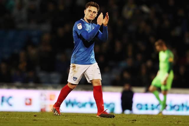 Ben Thompson applauds the Fratton faithful following his substitution against Wimbledon. Picture: Joe Pepler