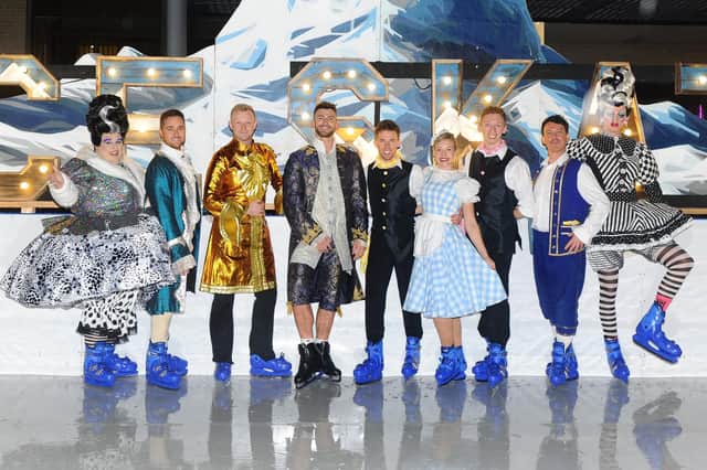The cast of Cinderella at The Kings Theatre enjoyed some time on the ice rink in Guildhall Square, Portsmouth. Picture: Sarah Standing (180869-3487)