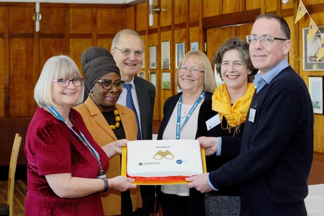 The launch of the MoneyWatch scheme. From left,  Citizen's Advice case worker Yvonne Winstanley, project lead for Citizen's Advice Rosemary Maxwell, chair of trustees at Citizen's Advice Gosport Richard Mackay, chief officer of Citizen's Advice Gosport Valerie Kelly, founding trustee for FirstLight Trust Dorinda Wolfe Murray and support co-ordinator for FirstLight Trust Justin Oswald Picture: Sarah Standing (180864-9526)