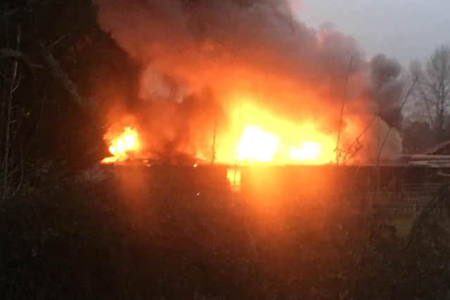 The fire in Sheepwash Lane, Denmead, following an explosion at a workshop
