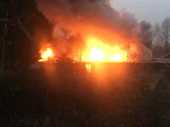 The fire in Sheepwash Lane, Denmead, following an explosion at a workshop