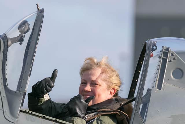 Jenny Ive readies herself for a Spitfire flight over the Solent