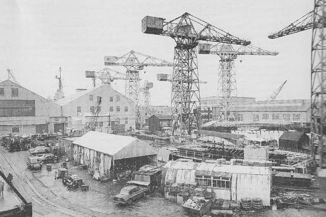 Portsmouth Dockyard, not in the 1940s but  February 3, 1972, with cranes still in place on the slipway. Picture: PHDT