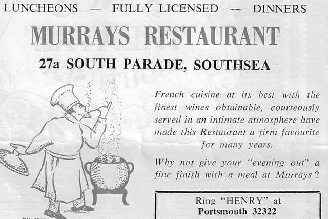 An advert from a 1959 Kings Theatre programme for Murrays on South Parade, Southsea.