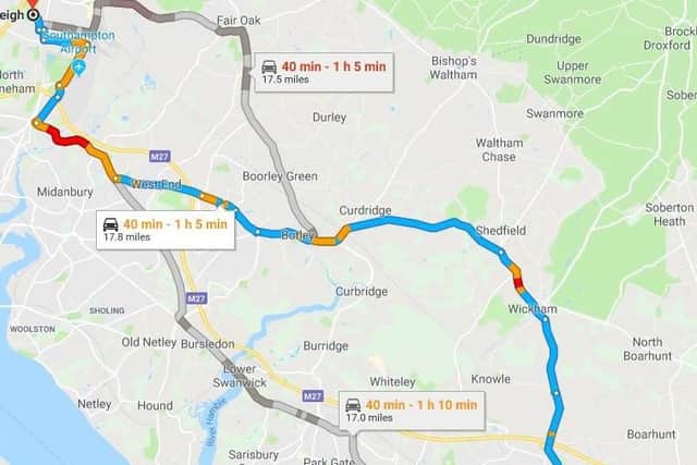 Alternative routes between Portchester and Eastleigh. Picture: Google Maps