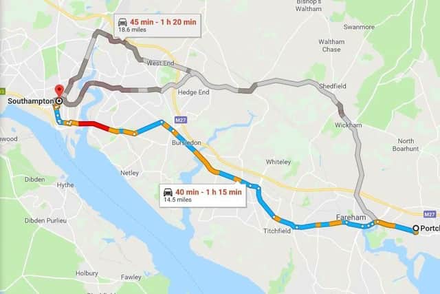 Alternative route from Portchester to Southampton. Picture: Google Maps