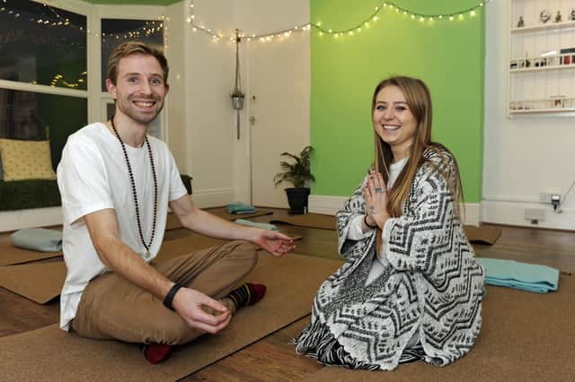 Yoga Cafe owner Emma Smart with yoga teacher, Ben Placidi.
Picture: Ian Hargreaves (050119-2)