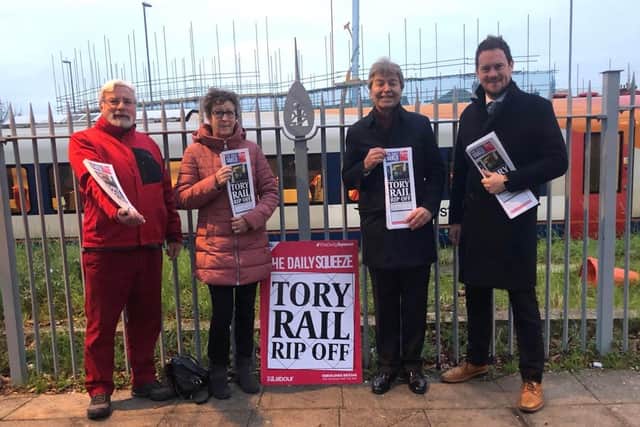 Labour Party campaigners with Portsmouth South MP Stephen Morgan, right, at Fratton Train Station