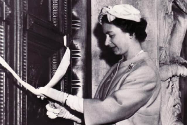 The Queen as she opens the Guildhall in 1959 after it was rebuilt following its destruction in the Second World War.