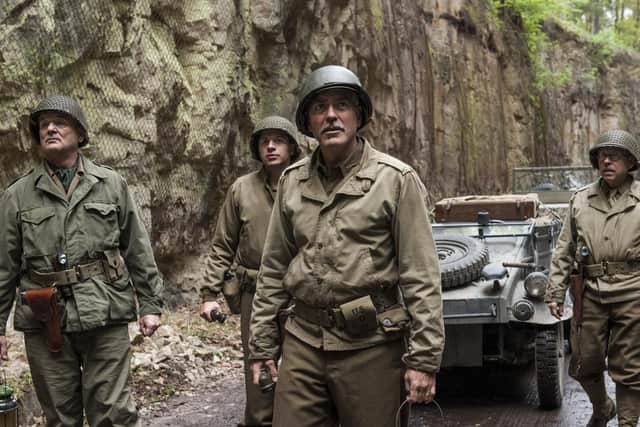 (l to r) Bill Murray, Dimitri Leonidas, George Clooney and Bob Balaban in Columbia Pictures' THE MONUMENTS MEN.