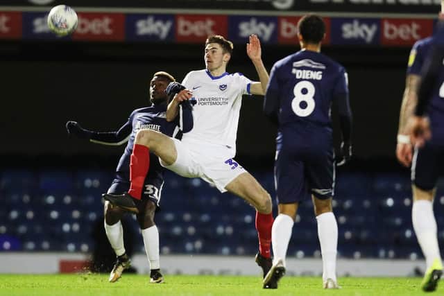 Matt Casey challenges in the Checkatrade Trophy victory over Southend. Picture: Joe Pepler