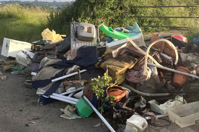 Fly-tipping which has occurred in Whitedell Lane, Fareham.