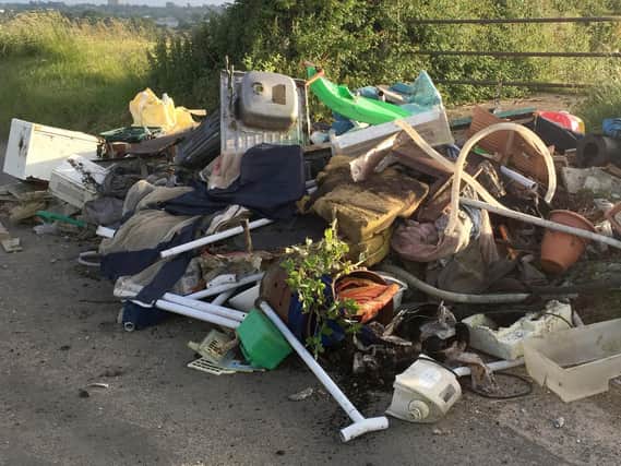 Fly-tipping which has occurred in Whitedell Lane, Fareham.