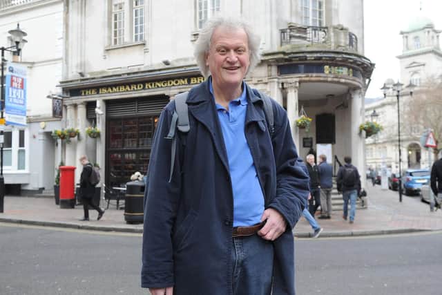 Wetherspoon founder Tim Martin outside The Isambard Kingdom Brunel pub in Guildhall Walk, where he gave a talk on Brexit. Picture: Habibur Rahman