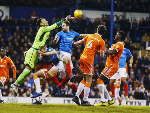 A rare Pompey attack during their abject 1-0 loss to Blackpool at Fratton Park. Picture: Joe Pepler