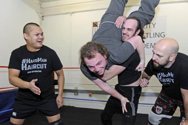 Budding wrestlers take part in the Quality Wrestling Academy opening session in Havant.
(l to r), head coach Rishi Ghosh, Jake Whitfield, Anthony Lalaylo and coach Ian Logan.