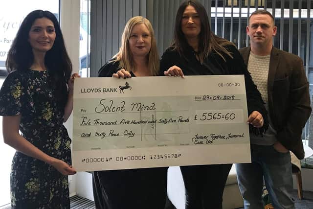 Left to right: Victoria Hall (head of business and corporate relations for Solent Mind), Denise Chapman (head funeral director at Forever Together) with Jordan Osborne's parents Lorraine Osborne and Wayne Osborne.