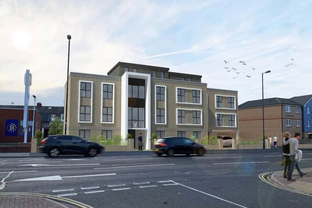A CGI of the proposed 12 flat development on the former Mr Pickwick pub. Courtesy of HRP Architects