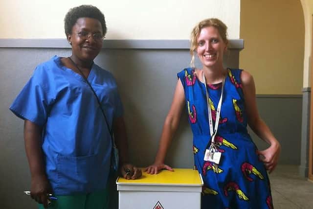 Natalie Mounter with friend and colleague Ramatu in Sierra Leone working in the Ebola epidemic