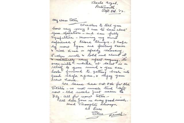A letter from Stan Laurel to his friend, also Stan, written when he was appearing in Portsmouth.